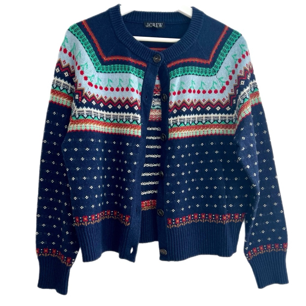 J. Crew Fair Isle Cherry Cardigan NWOT Sweater size M